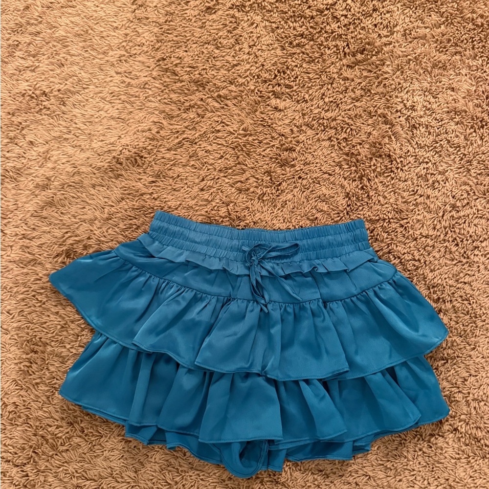 Elegant Blue Ruffled Mini Skirt
